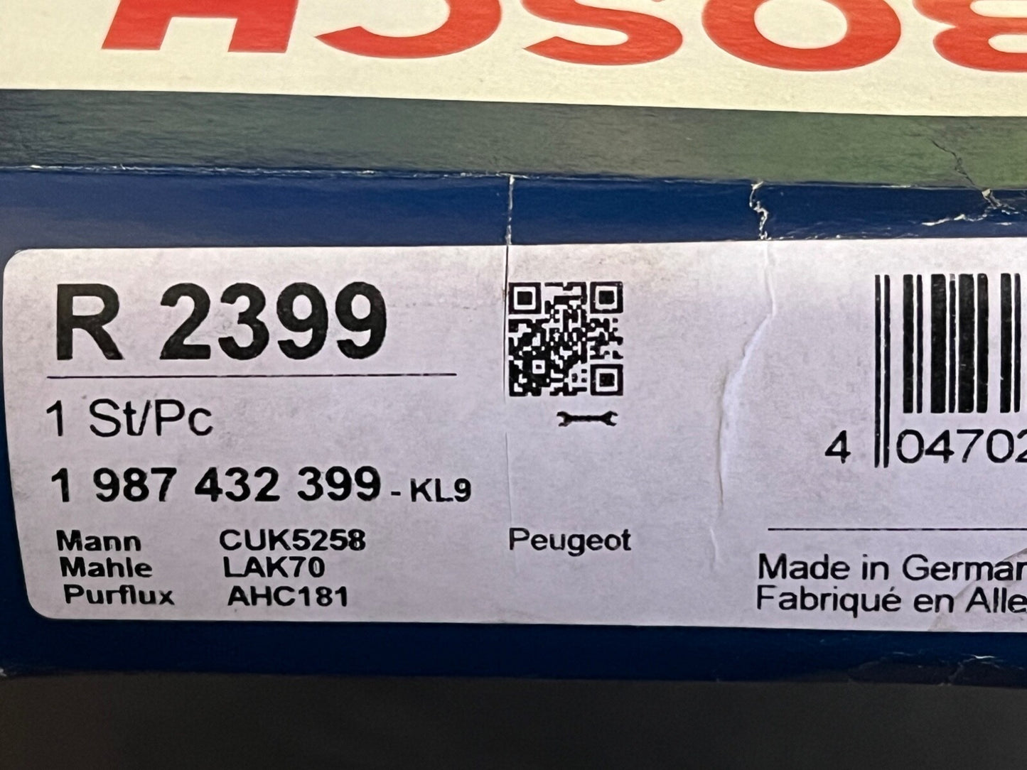 Bosch R2399 1987432399 Cabin Filter fits Citroen Peugeot 607