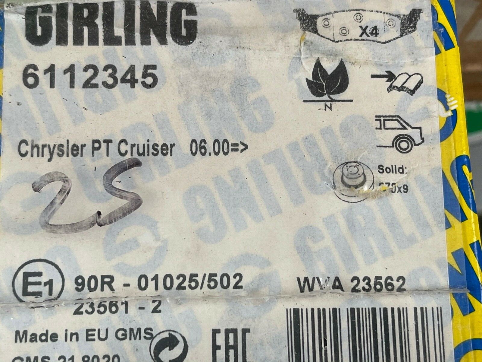 Girling 6112345 FDB1099 Rear Brake Pad Set fits Chrysler