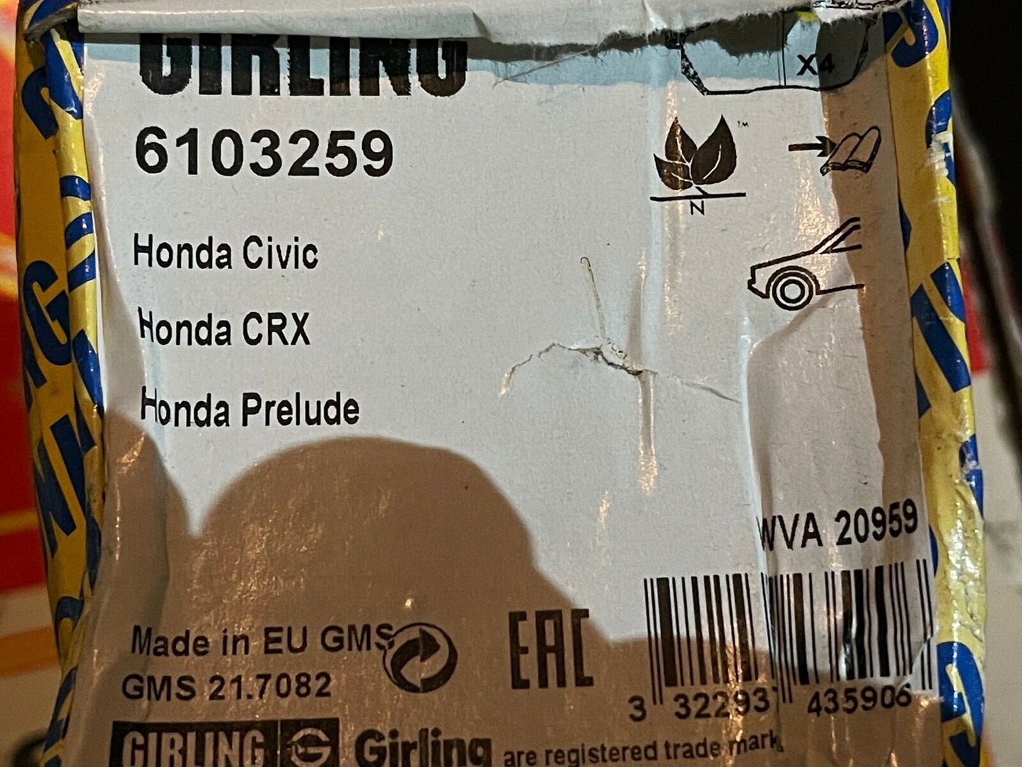 Girling 6103259 GDB325 Front Brake Pad Set fits Honda
