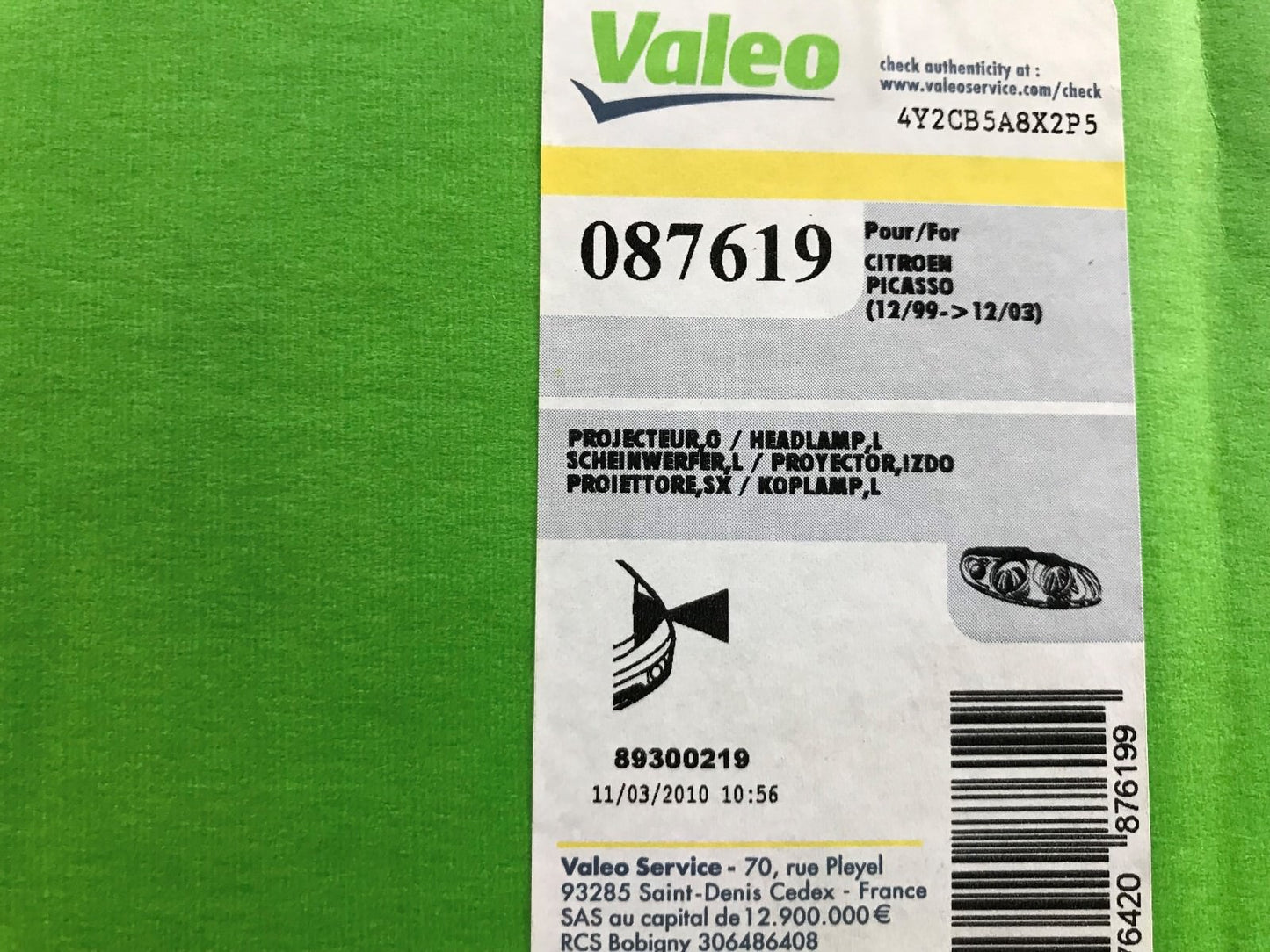 Headlight Lamp Near Side Left Hand Citroen Xsara Picasso 1999-2003 Valeo 087619