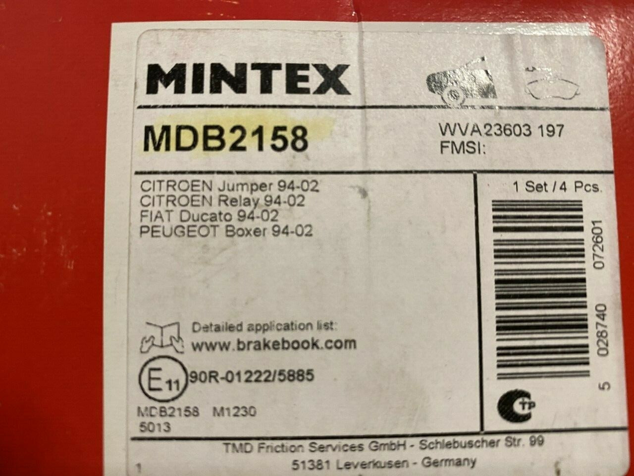 Mintex MDB2158 Front Brake Pad Set