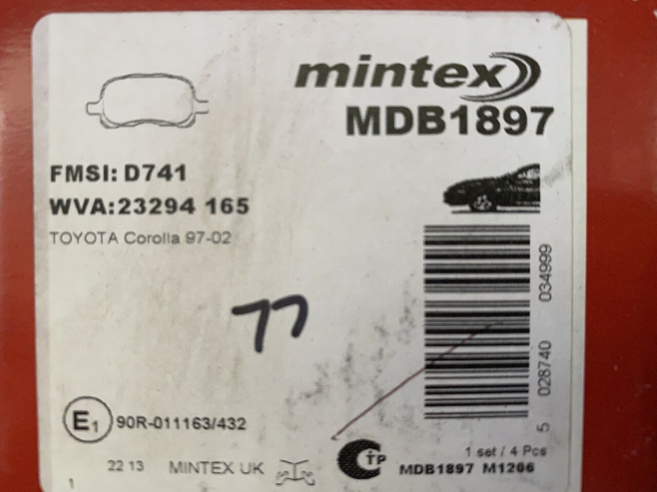 Mintex MDB1897 Front Brake Pad Set fits Toyota
