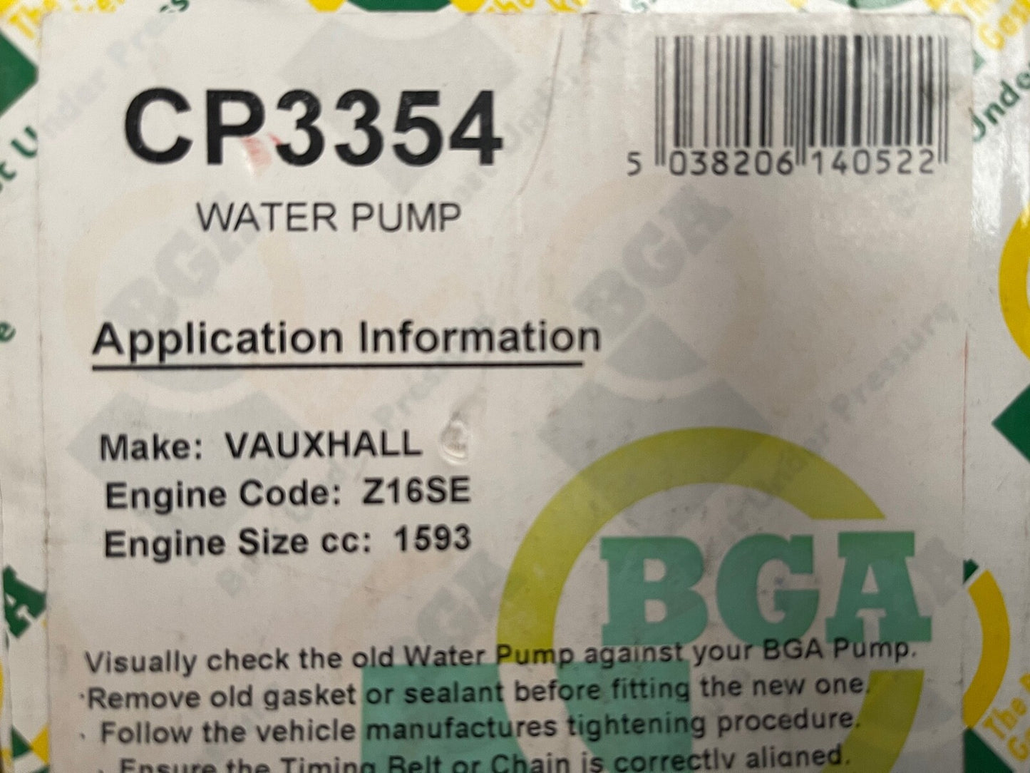 BG Automotive CP3354 Water Pump fits Vauxhall