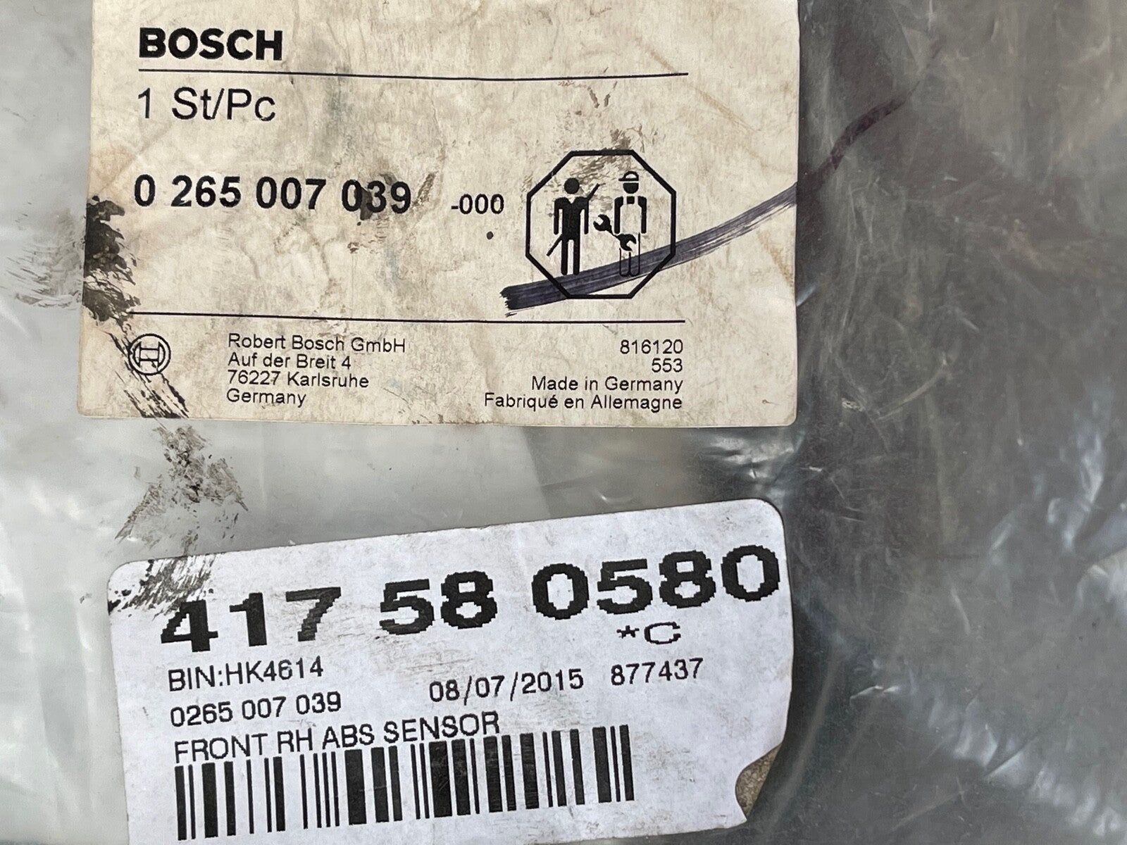 Bosch 0265007039 Wheel Speed Sensor ABS Sensor Front Right Hand Side fits Fiat