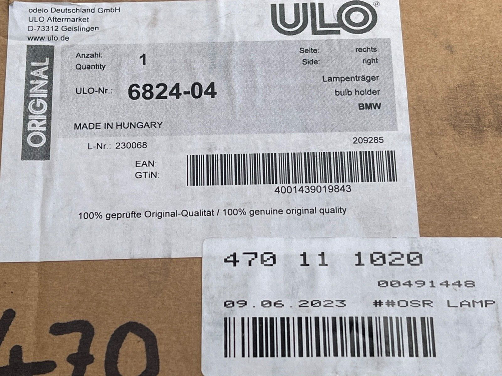 ULO 6824-04 Lamp Rear Right Bulb Holder fits BMW 3 Sedan (E46)