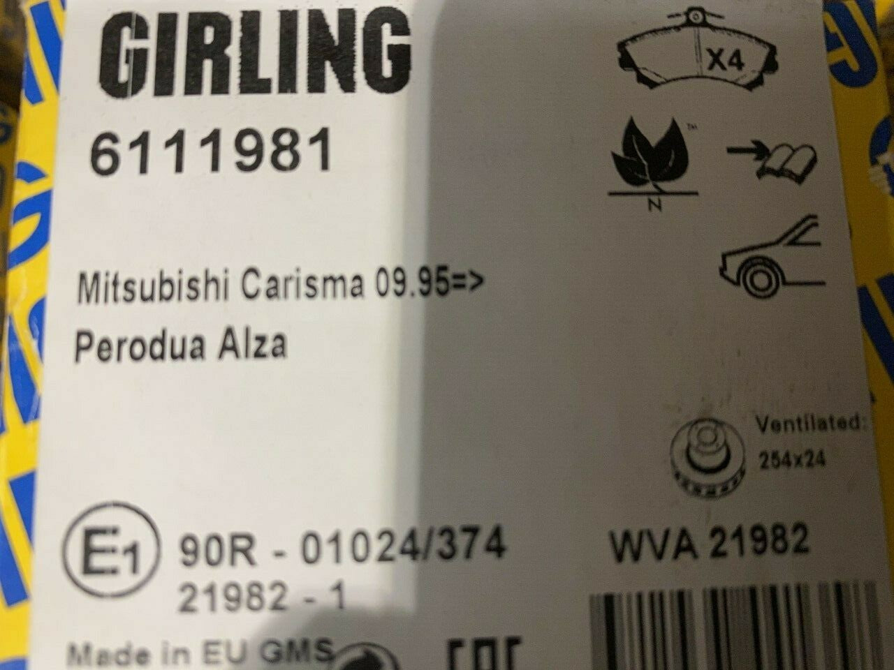 Girling 6111981 LP993 Front Brake Pad Set fits Mitsubishi Perodua