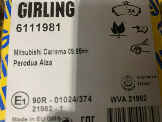 Girling 6111981 LP993 Front Brake Pad Set fits Mitsubishi Perodua