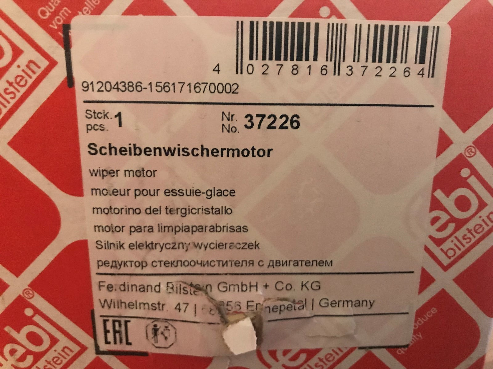 Front Wiper Motor Opel Meriva 2003-2010 Left Hand Drive Febi 37226