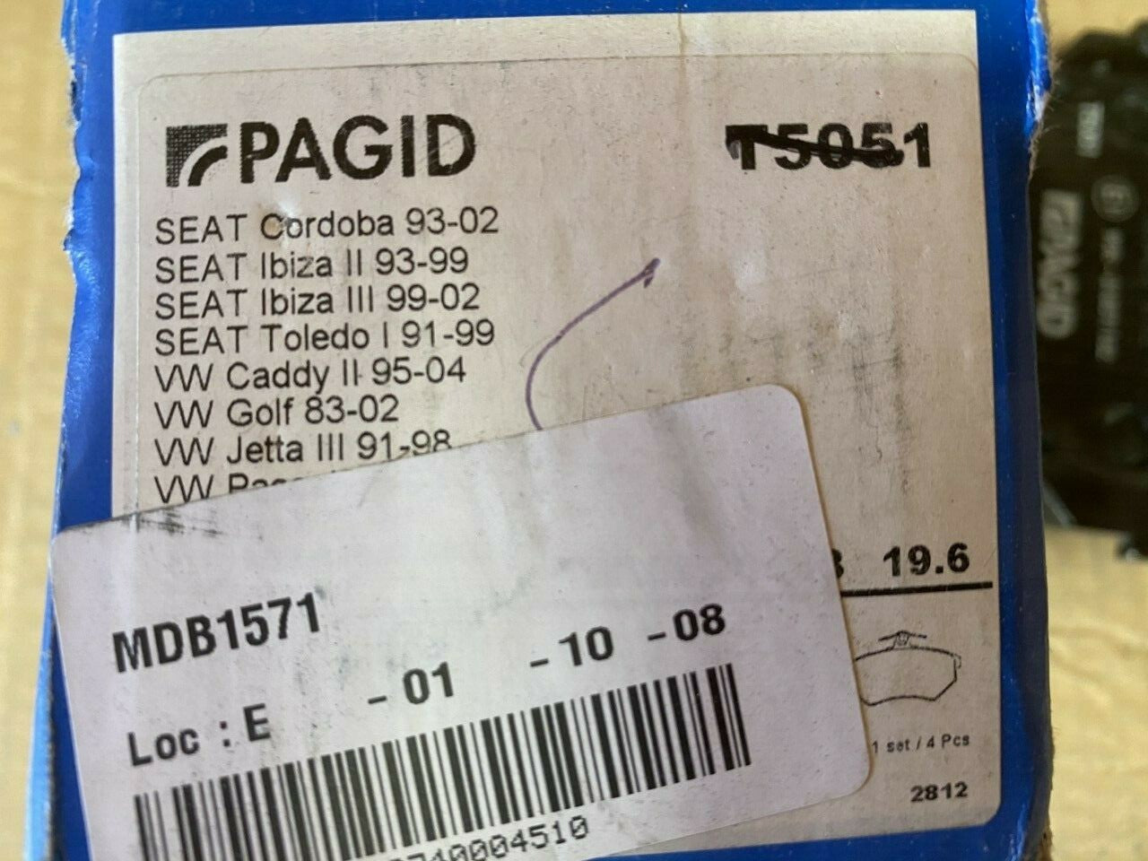 Pagid T5051 MDB1571 Brake Pad Set fits Seat VW Volkswagon Audi