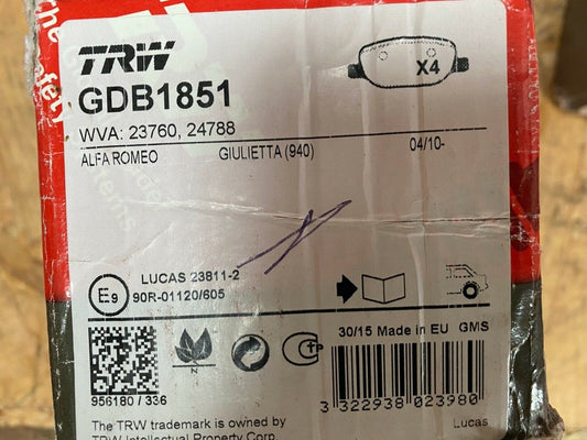 TRW GDB1851 Rear Brake Pad Set fits Alfa Romeo