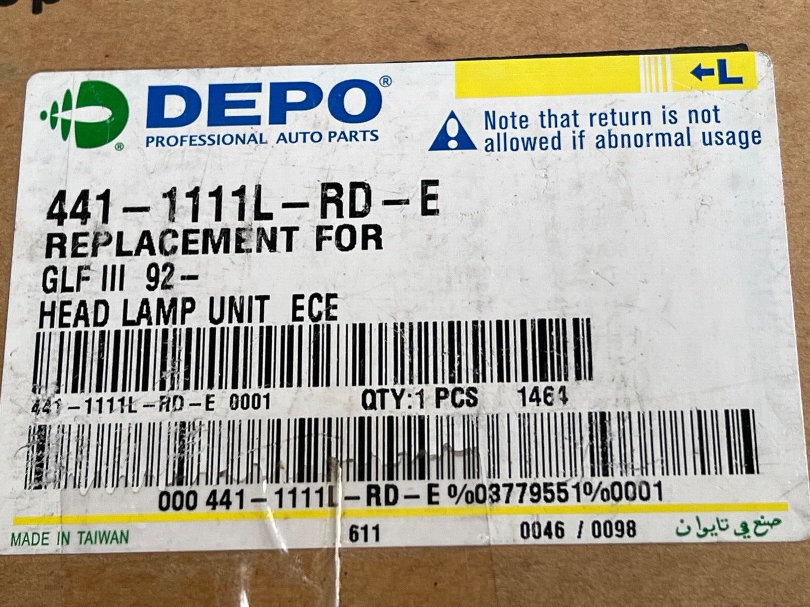 Depo 411-1111L-RD-E Near Side Headlight Lamp