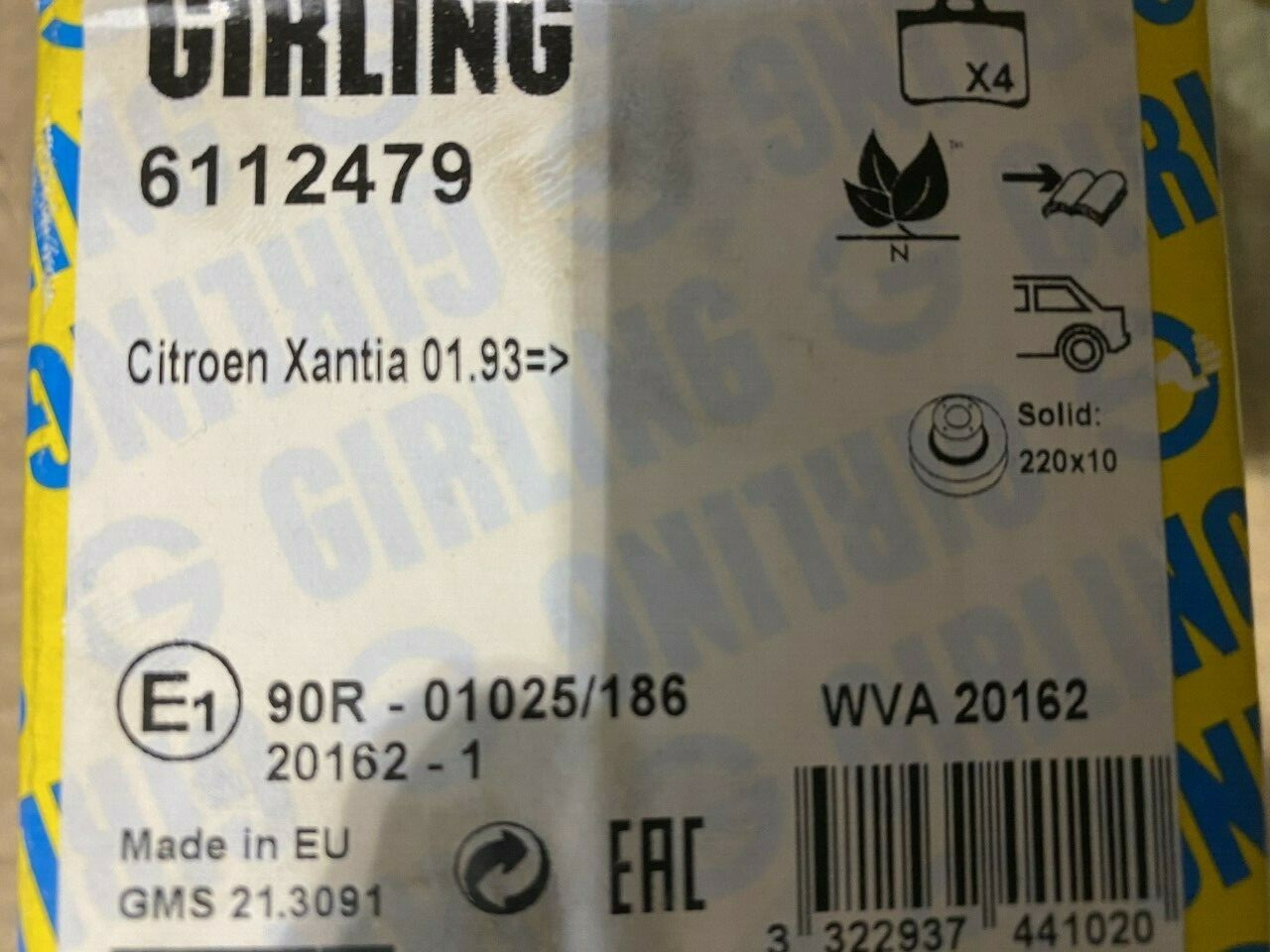 Girling 6112479 MDB1425 Rear Brake Pad Set fits Citroen