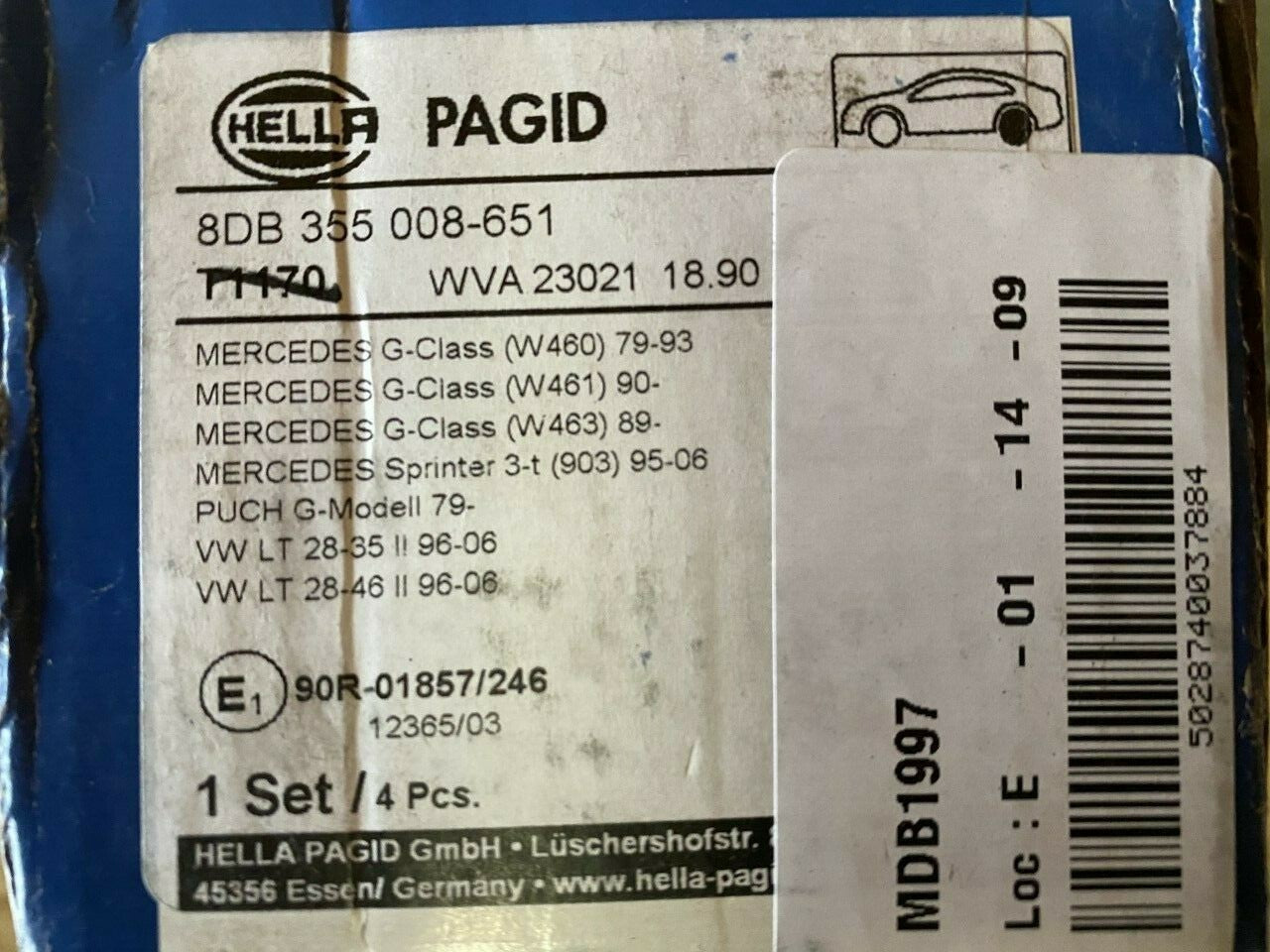 Hella-PAGID T1170 8DB355008-651Rear Brake Pad Set fits Mercedes VW Volkswagon