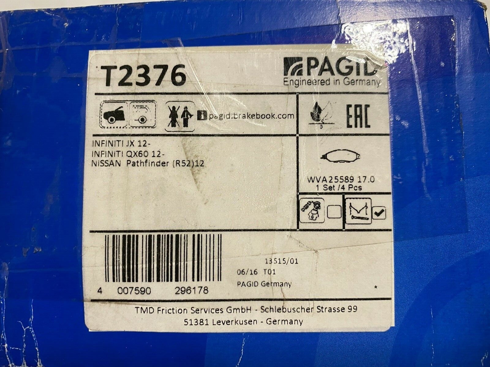 Paid T2376 Front Brake Pads fits Infiniti Nissan