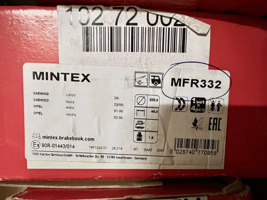 Mintex MFR332 Rear Brake Shoe Set fits Daewoo Vauxhall Opel Chevrolet