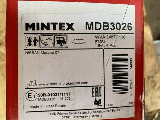 Mintex MDB3026 Rear Brake Pad Set fits Nissan