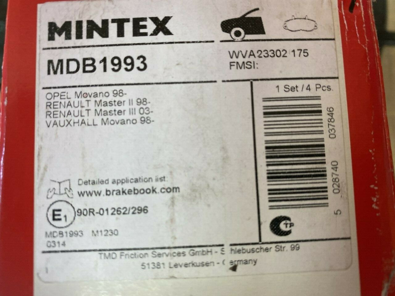 Mintex MDB1993 Front Brake Pad Set fits Opel Renault Vauxhall