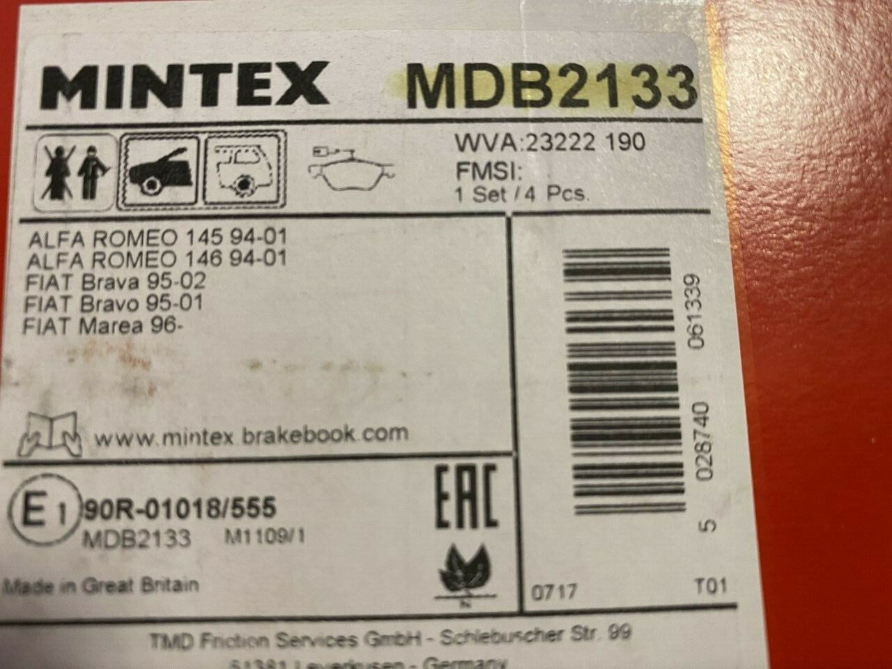 Mintex MDB2133 Front Brake Pad Set