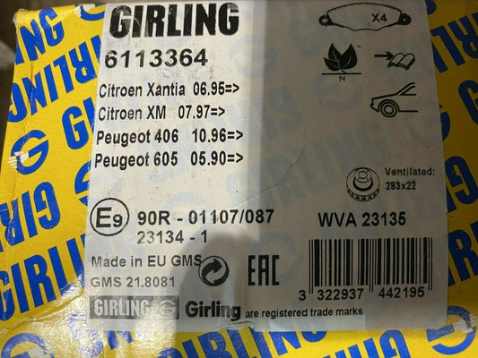 Girling 6113364 BBP1648 Front Brake Pad Set fits Citroen Peugeot