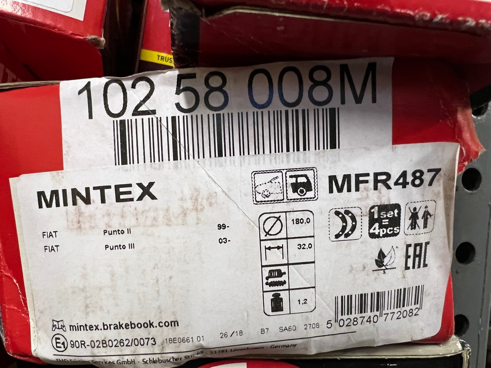 Mintex MFR487 Rear Brake Shoe Set fits Fiat