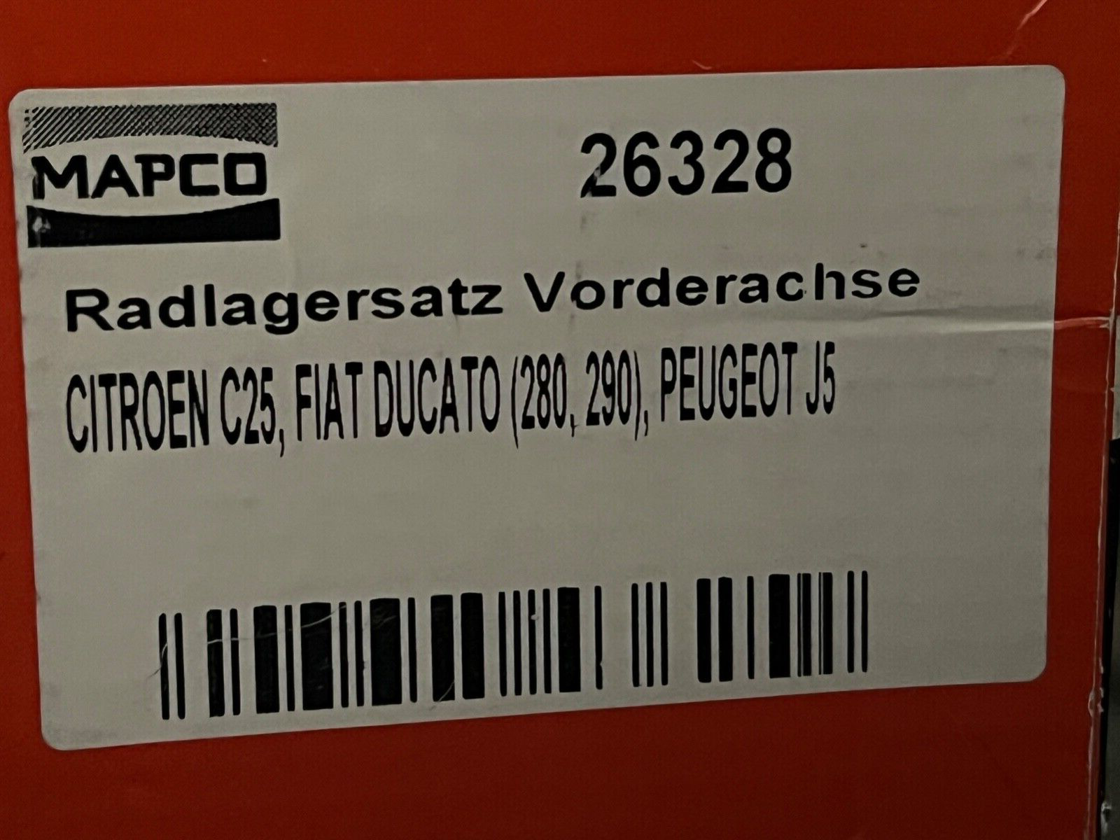 Mapco 26328 Front Wheel Bearing fits Citroen C25 Fiat Ducato 280 290 Peugeot J5