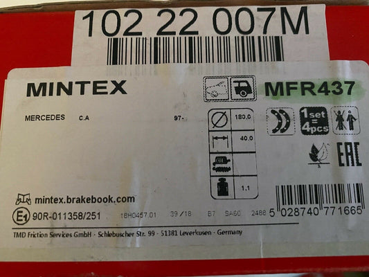Mintex MFR437 Rear Brake Shoe Set fits Mercedes
