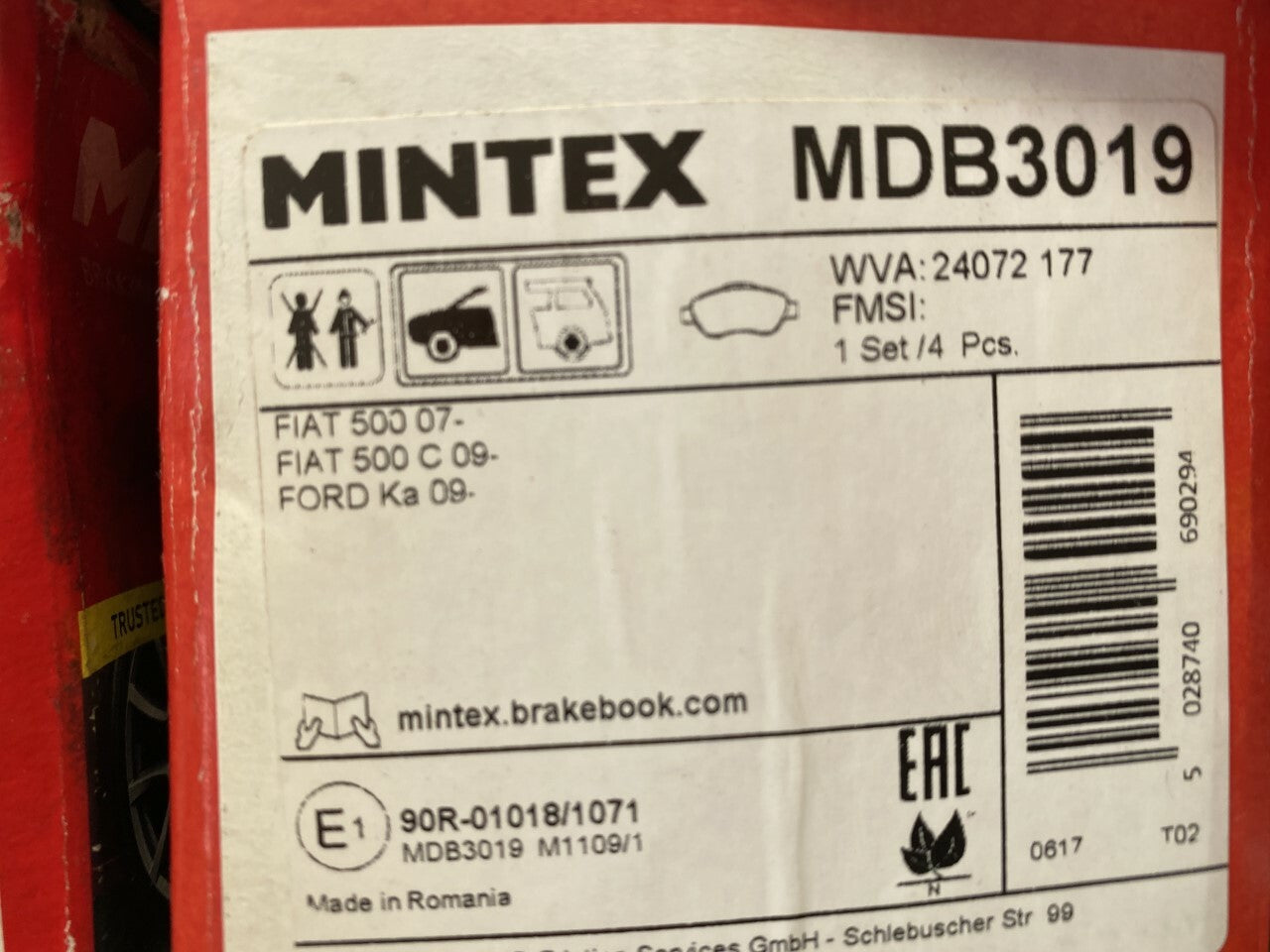 Mintex MDB3019 Front Brake Pad Set fits Ford Fiat