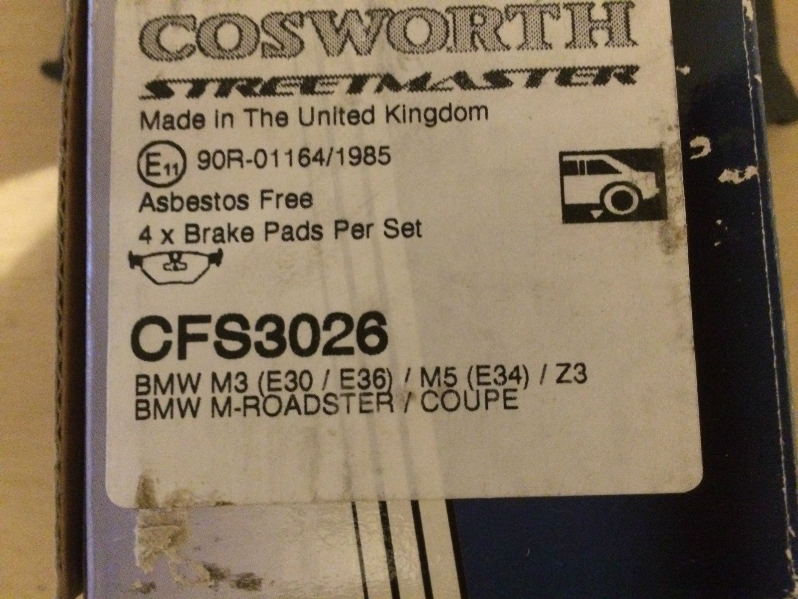 Performance Rear Brake Pads Cosworth Streetmaster BMW CFS3026 Street Legal Pads