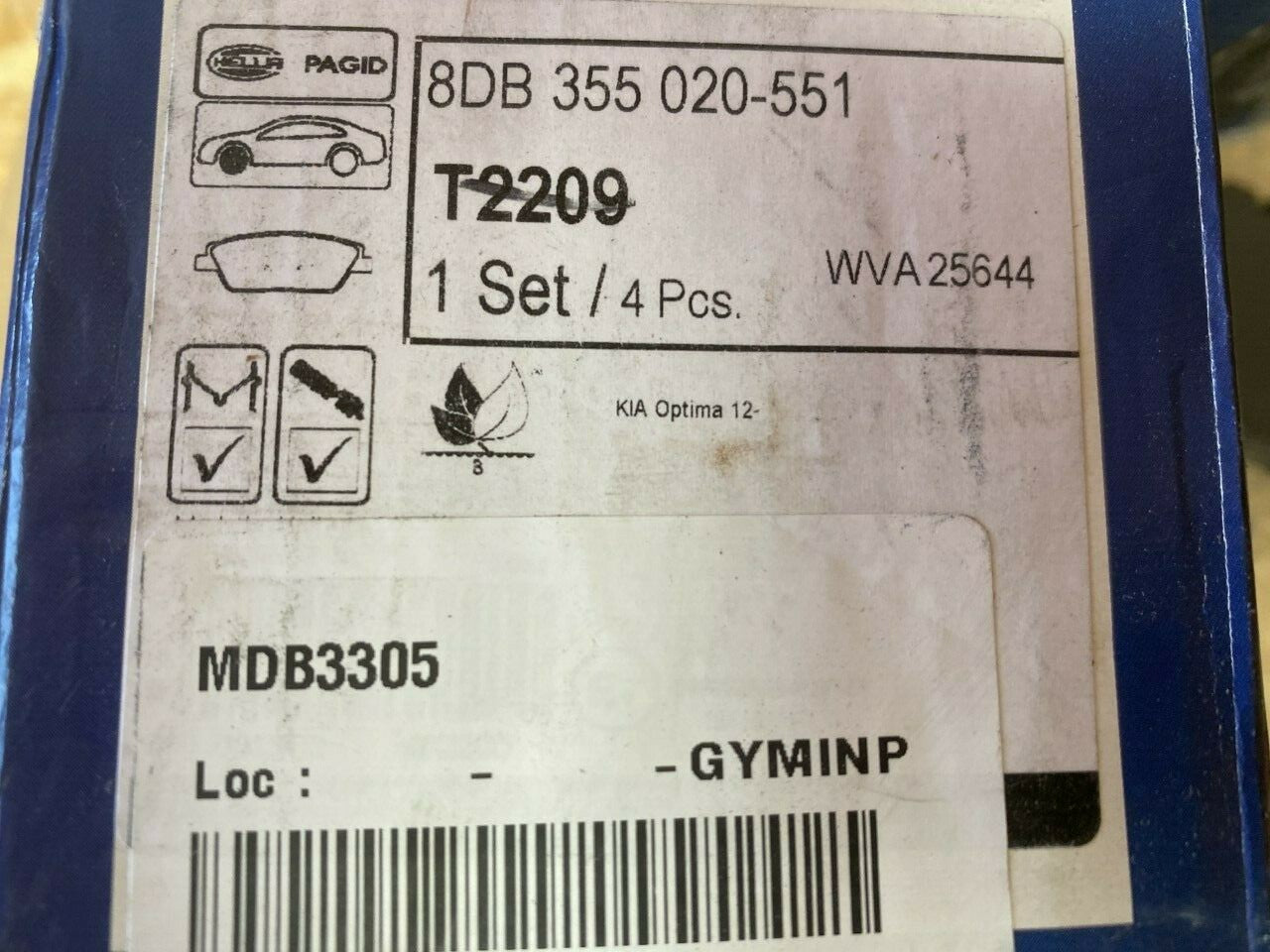 Hella-PAGID T2209 8DB355020-551 front Brake Pad Set fits Kia