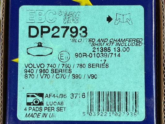 EBC Green Stuff DP2793 Rear Brake Pad Set fits Volvo