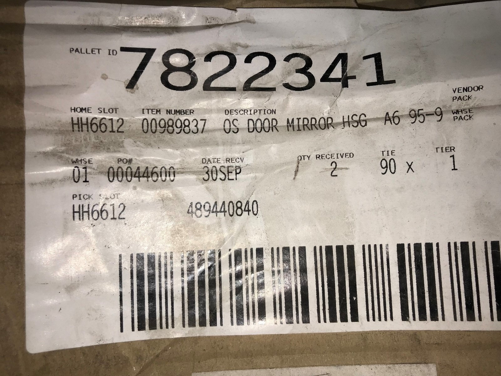 Off Side Right Hand Wing Mirror Assembly Audi A6 1994-1998 489440840