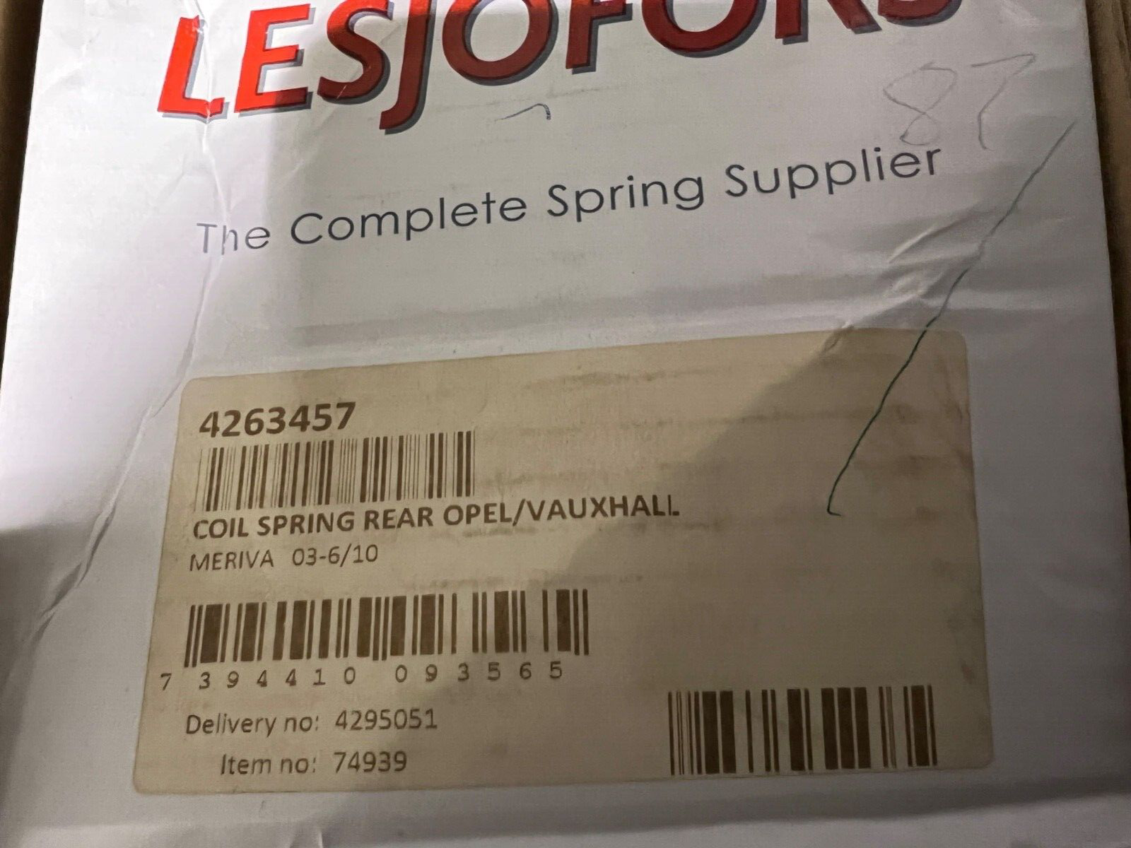 Lesjofors 4263457 Rear Coil Spring fits Vauxhall Opel Meriva