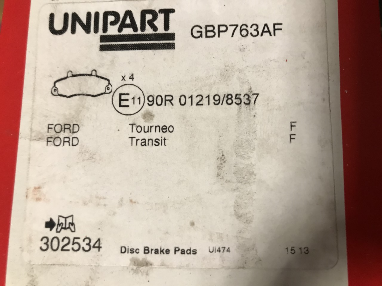 Front Brake Pads Ford Transit 1991-2000 14inch wheels Unipart GBP763AF