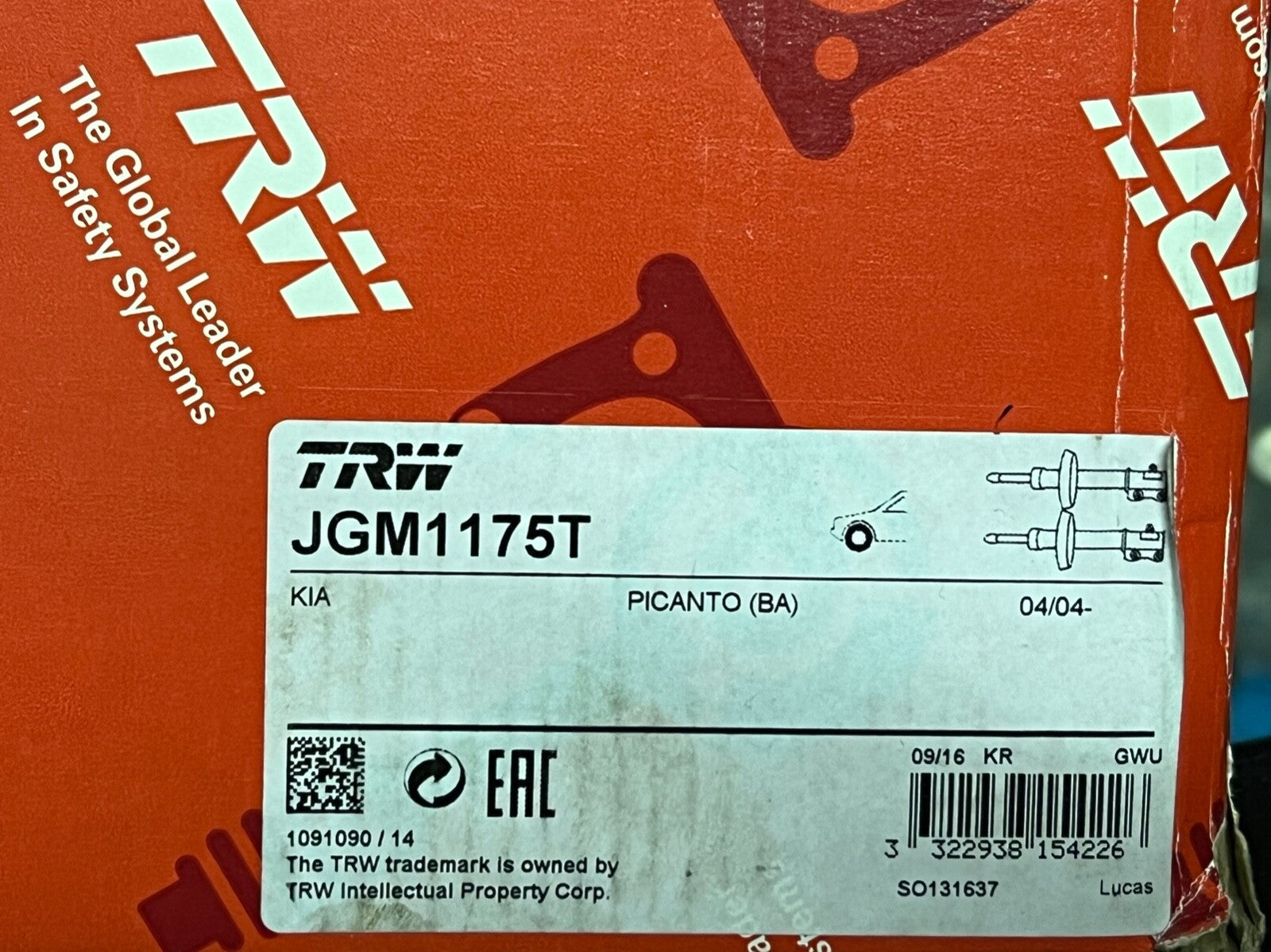 TRW JGM1175T Pair of Front Shock Absorber fits Kia Picanto 04/2004 onwards