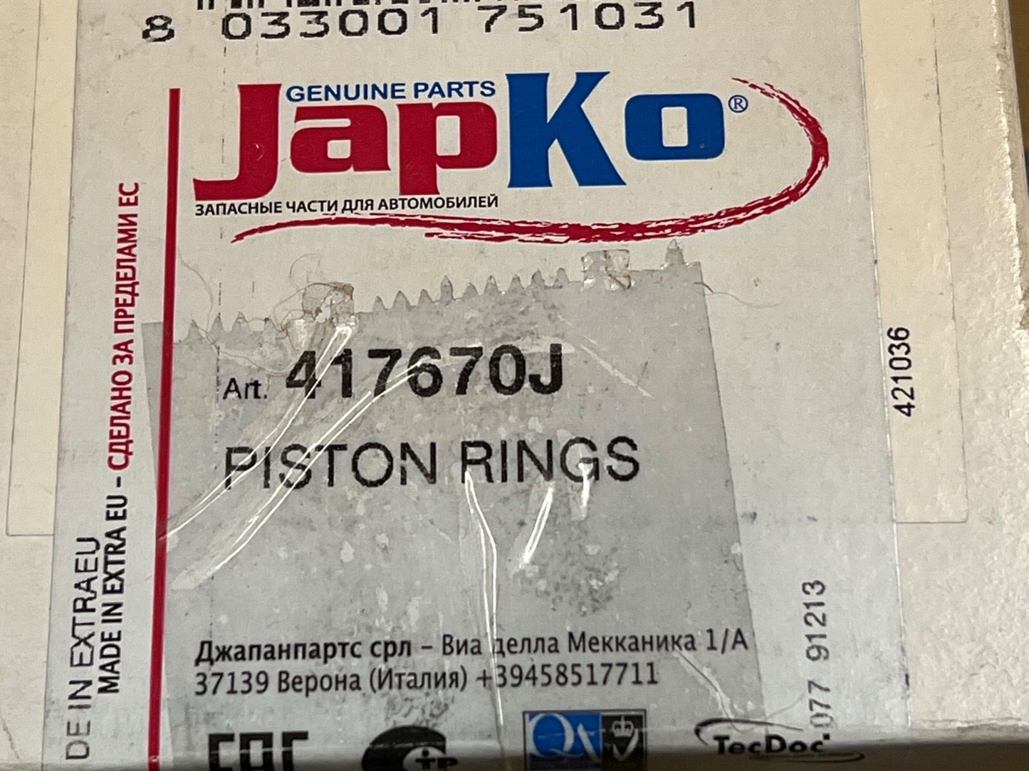 Japko 417670J Piston Ring Set fits Isuzu Trooper Off Road Cabrio (UBS) 1985-1991