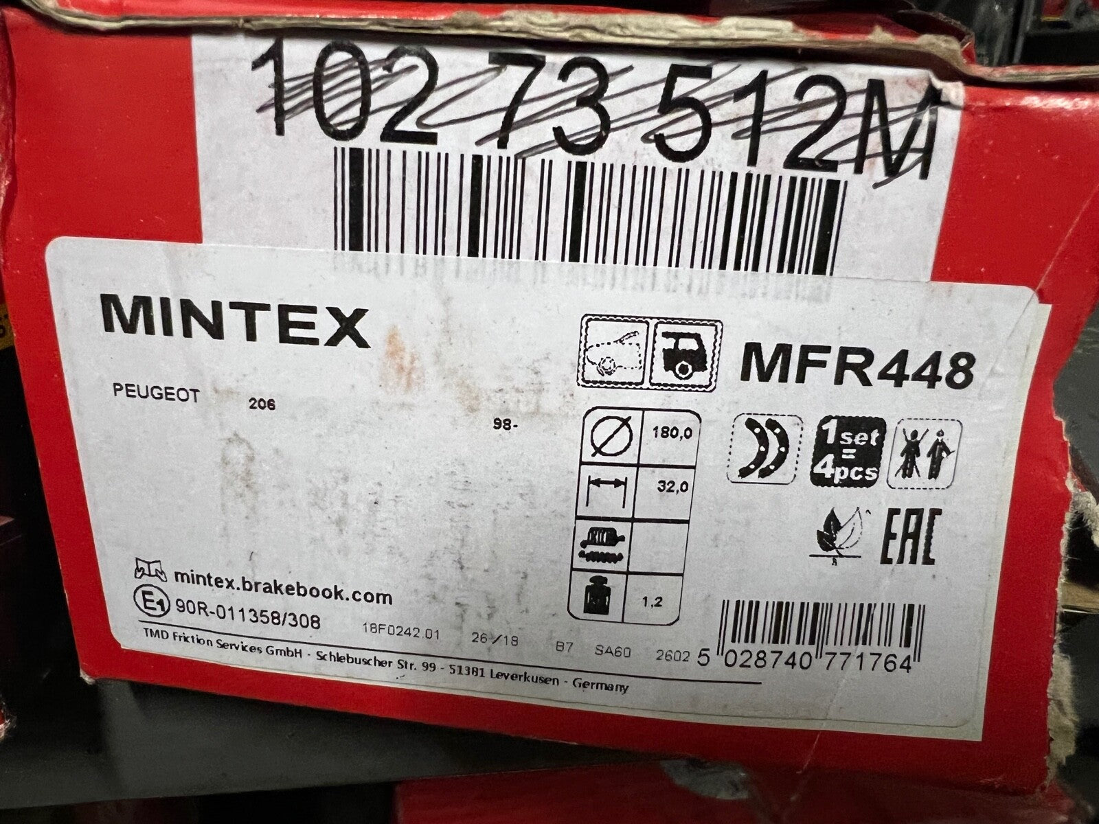 Mintex MFR448 Rear Brake Shoe Set fits Citroen Peugeot
