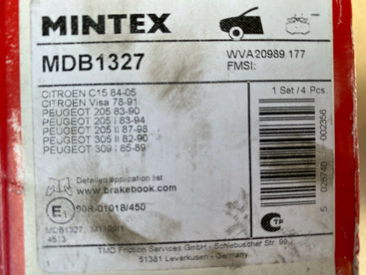 Mintex MDB1327 Front Brake Pad Set Citroen Peugeot