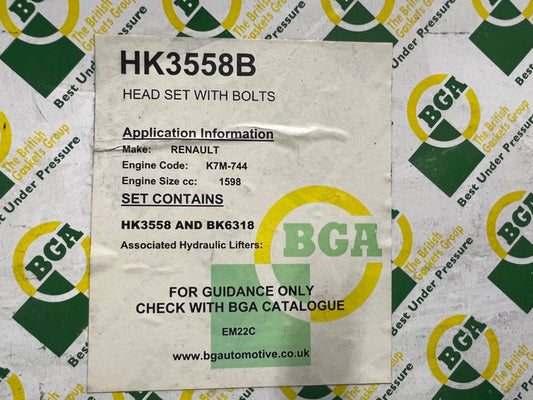 HK3558B Head Set with Bolts BGA fits Renault Engine Code K7M-744 1.6