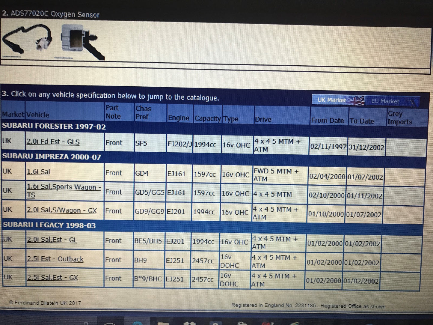 Lambda Sensor Oxygen o2 Sensor Impreza Forester Legacy Blue Print ADS77020C