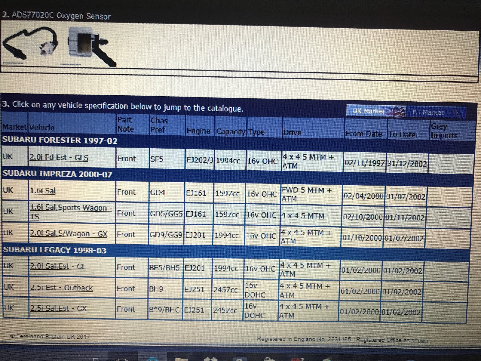 Lambda Sensor Oxygen o2 Sensor Impreza Forester Legacy Blue Print ADS77020C