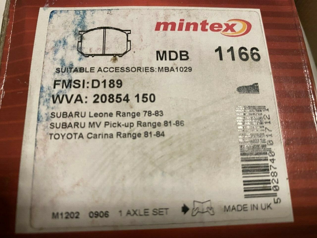 Mintex MDB1166Front Brake Pad Set fits Toyota Subaru