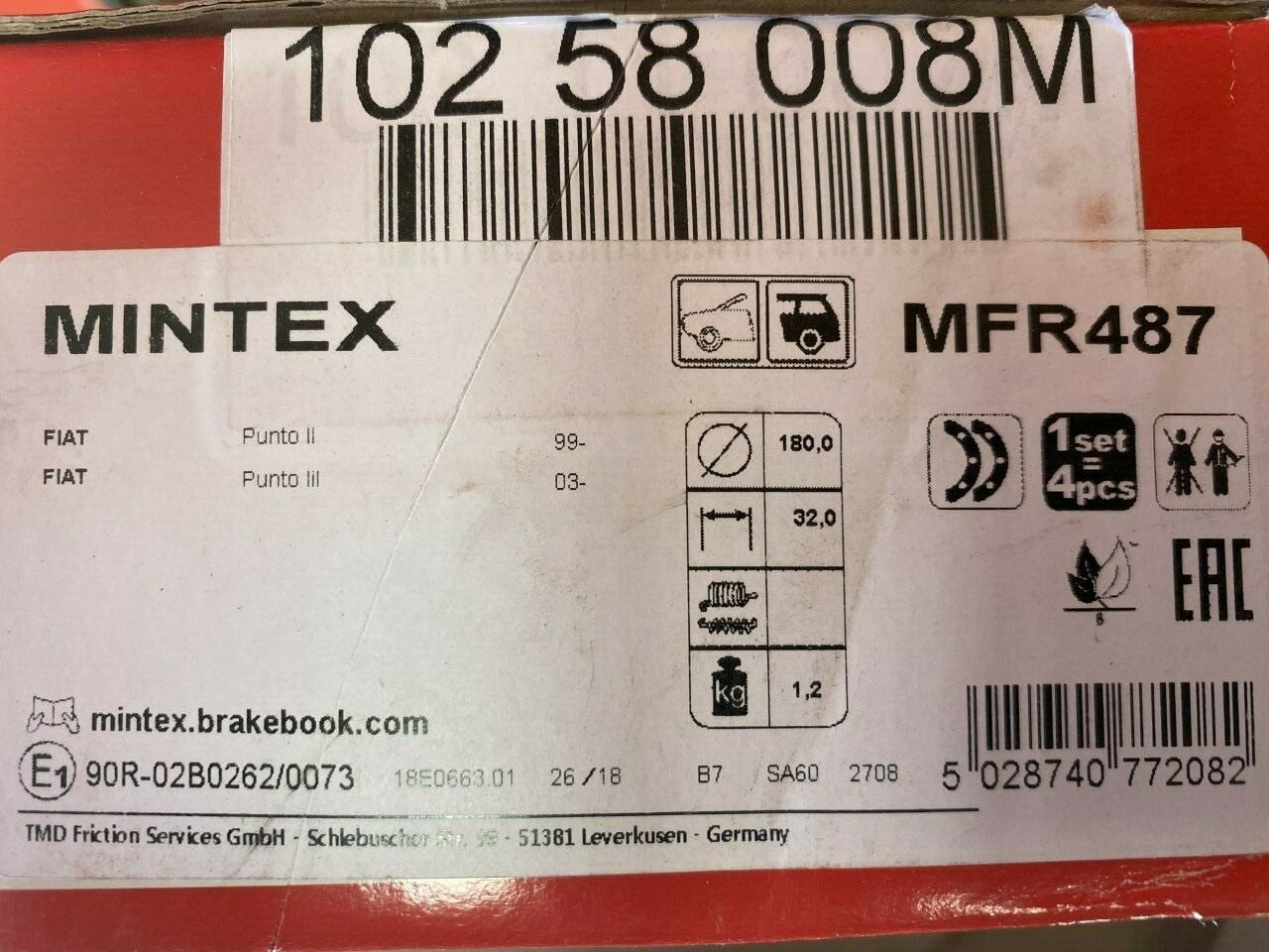 Mintex MFR487 Rear Brake Shoe Set fits Fiat