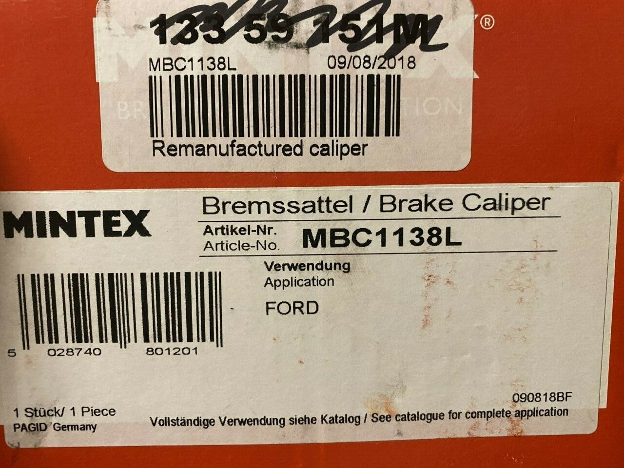 Mintex RX389855A0 Left Hand Near Side Brake Caliper fits Ford