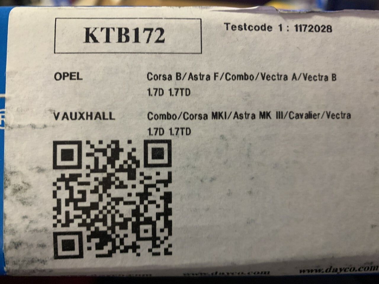 Dayco KTB172 Timing Belt Kit fits Vauxhall Opel