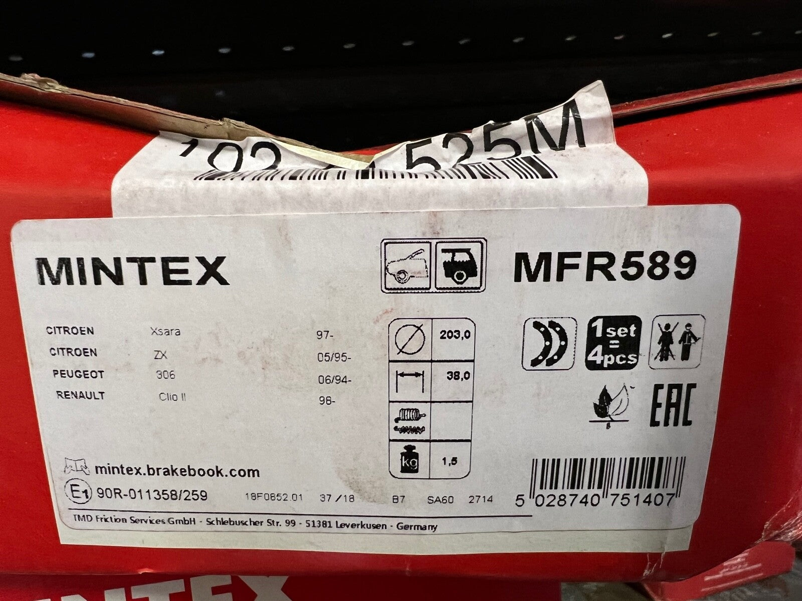Mintex MFR589 Rear Brake Shoe Set fits Citroen Peugeot Renault