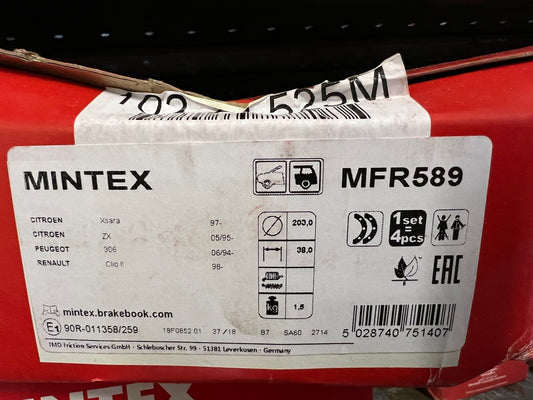 Mintex MFR589 Rear Brake Shoe Set fits Citroen Peugeot Renault