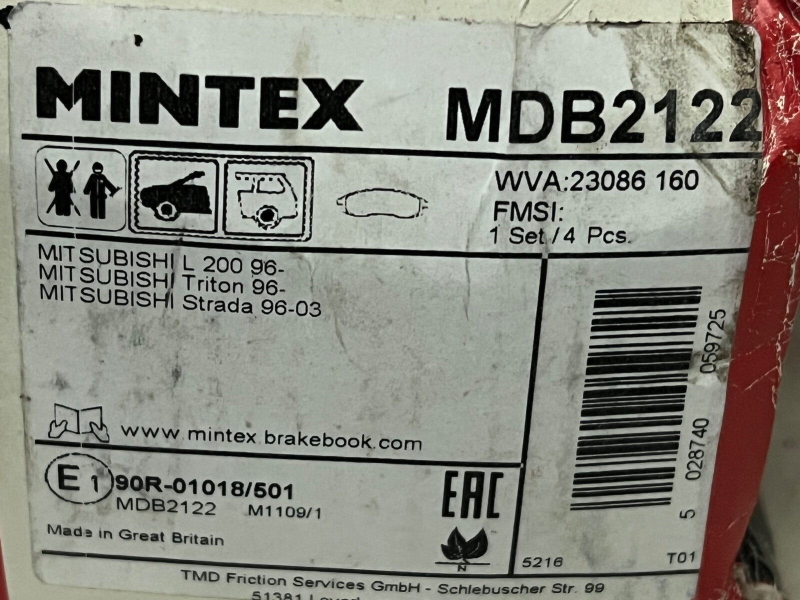 Mintex MDB2122 Front Brake Pad Set fits Misubishi L200