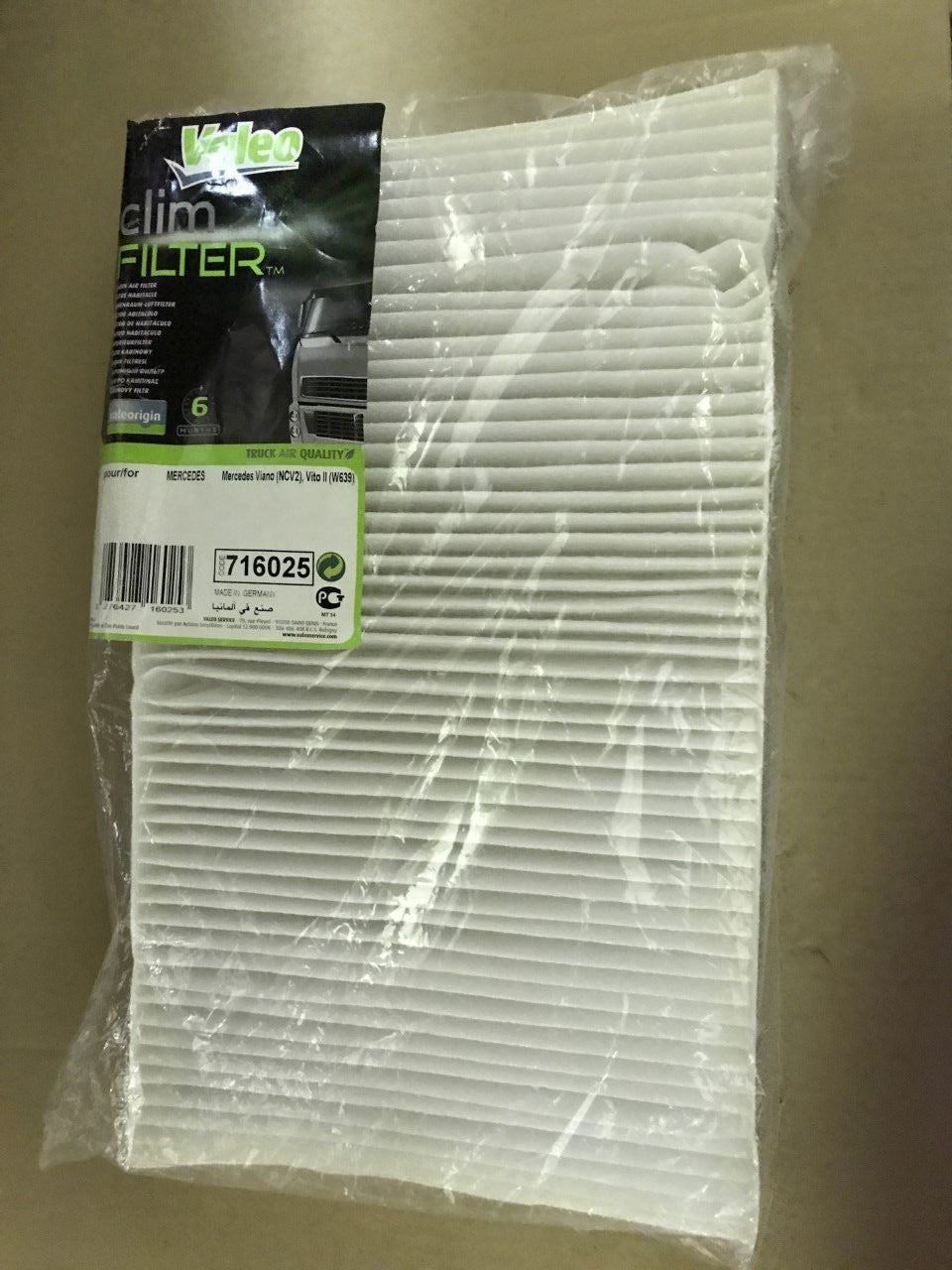 Mercedes Vito 03-17 111 CRDi Cabin Pollen Filter Valeo 716025 **New**