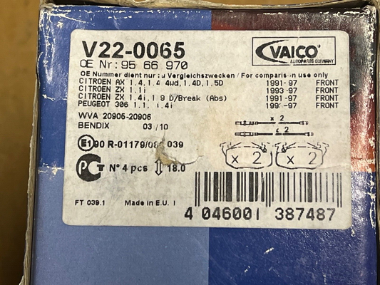 Vaico V22-0065 Front Brake Pads fits Citroen AX ZX Peugeot 306