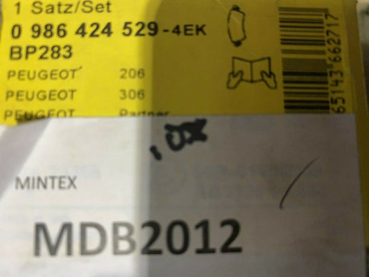 Bosch 0986424529 MDB2012 Brake Pad Set fits Peugeot